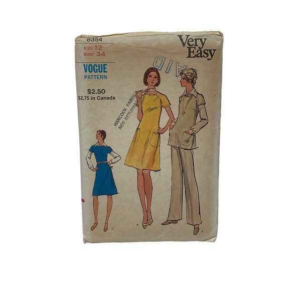 Vogue 8354 Misses Semi Fitted Dress Jumper Tunic Blouse Pants Sewing Pattern 12 - Picture 1 of 6